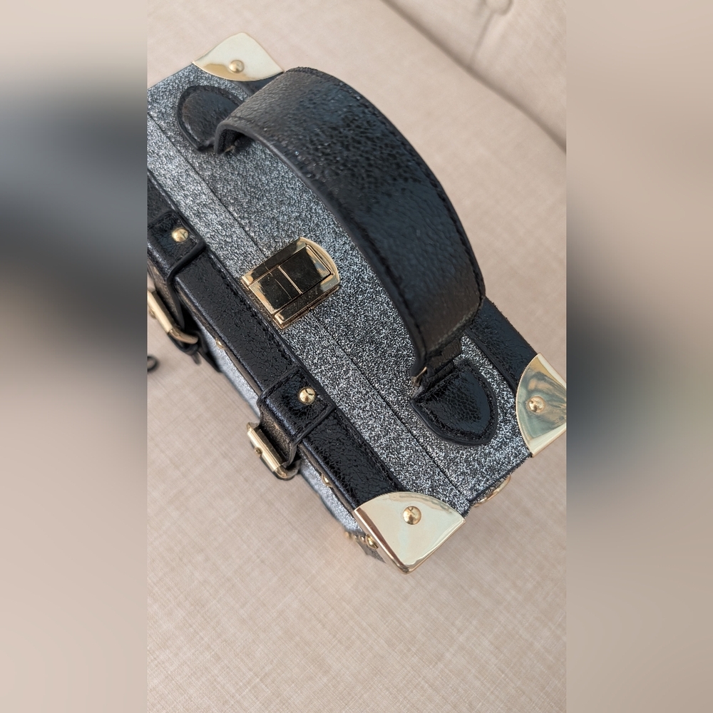 Stylish Black & Gray Trunk-Style Top-Handle Bag - Picture 12 of 16